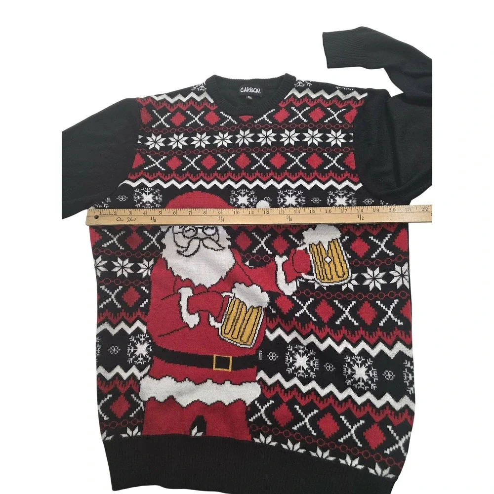 Men's XL Carbon Crewneck Sweater Santa Beer Xmas Holiday Party Funny Ugly Core